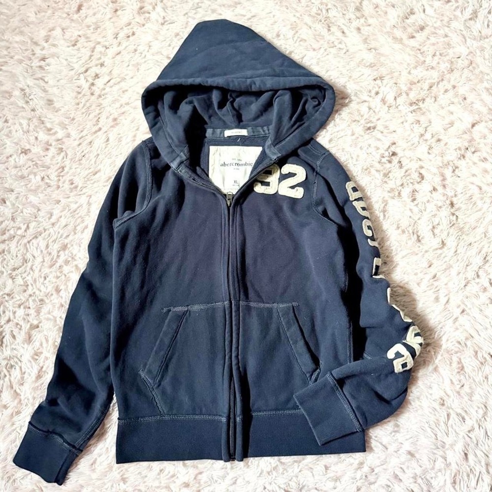 Vintage Y2K Distressed Abercrombie Preppy Varsity Frat Guy Zip Up Jacket Boys XL